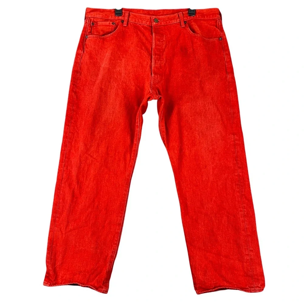 Levis 501 Original Fit Jeans Mens 40x28 Red Button Fly Straight Leg Denim Casual
